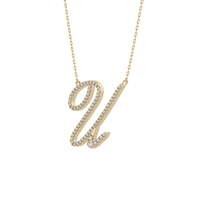 0.157 TCW Round Lab Grown Diamond U Initial Necklace