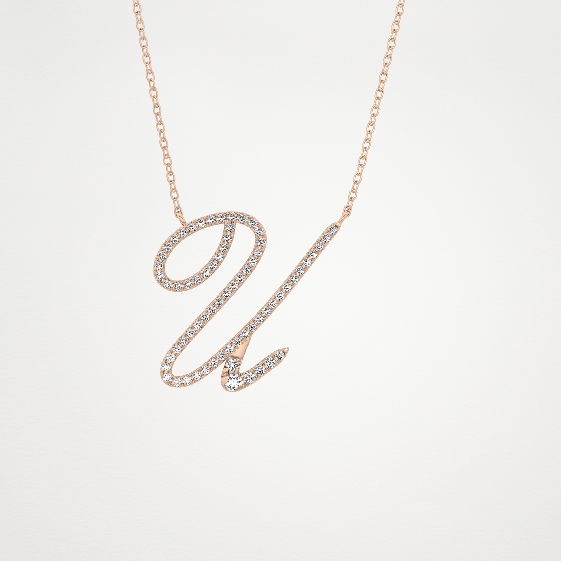 0.157 TCW Round Lab Grown Diamond U Initial Necklace