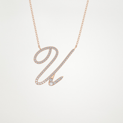 0.157 TCW Round Lab Grown Diamond U Initial Necklace