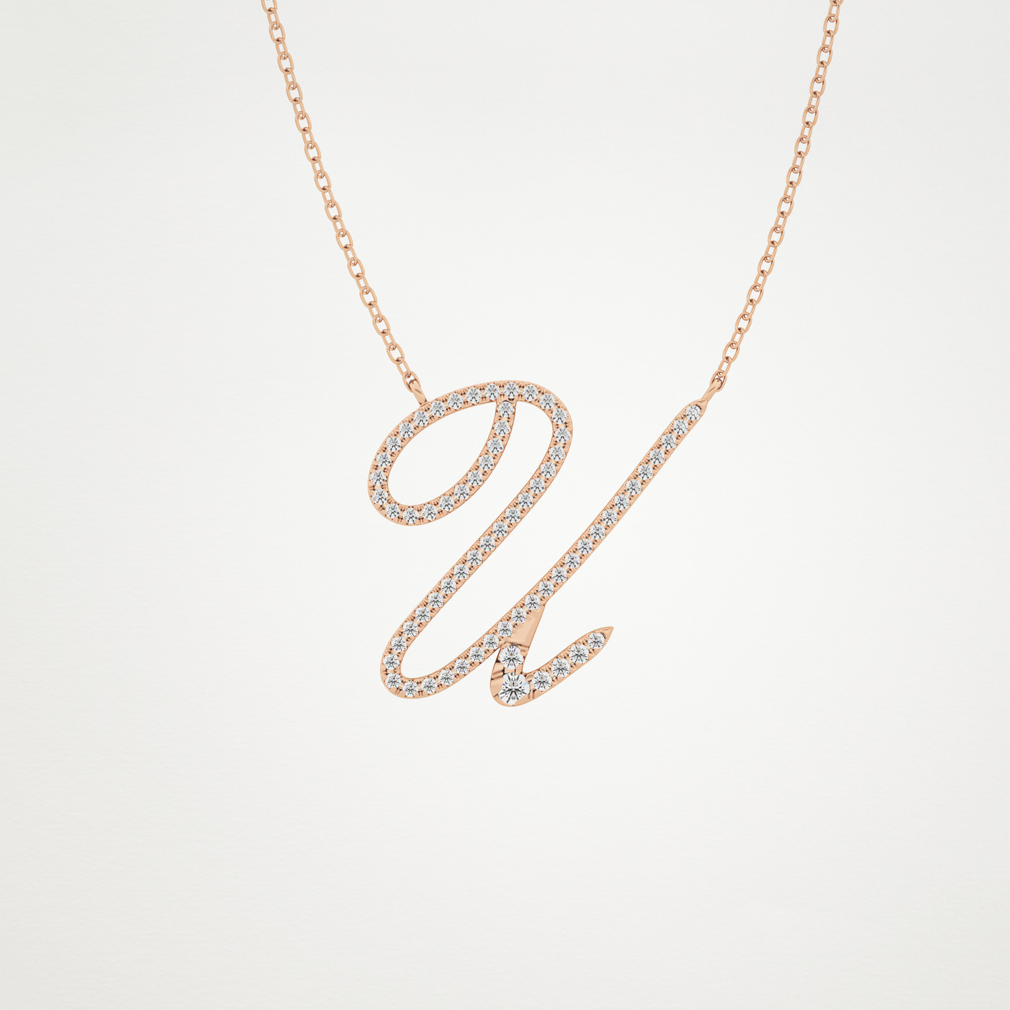 0.157 TCW Round Lab Grown Diamond U Initial Necklace