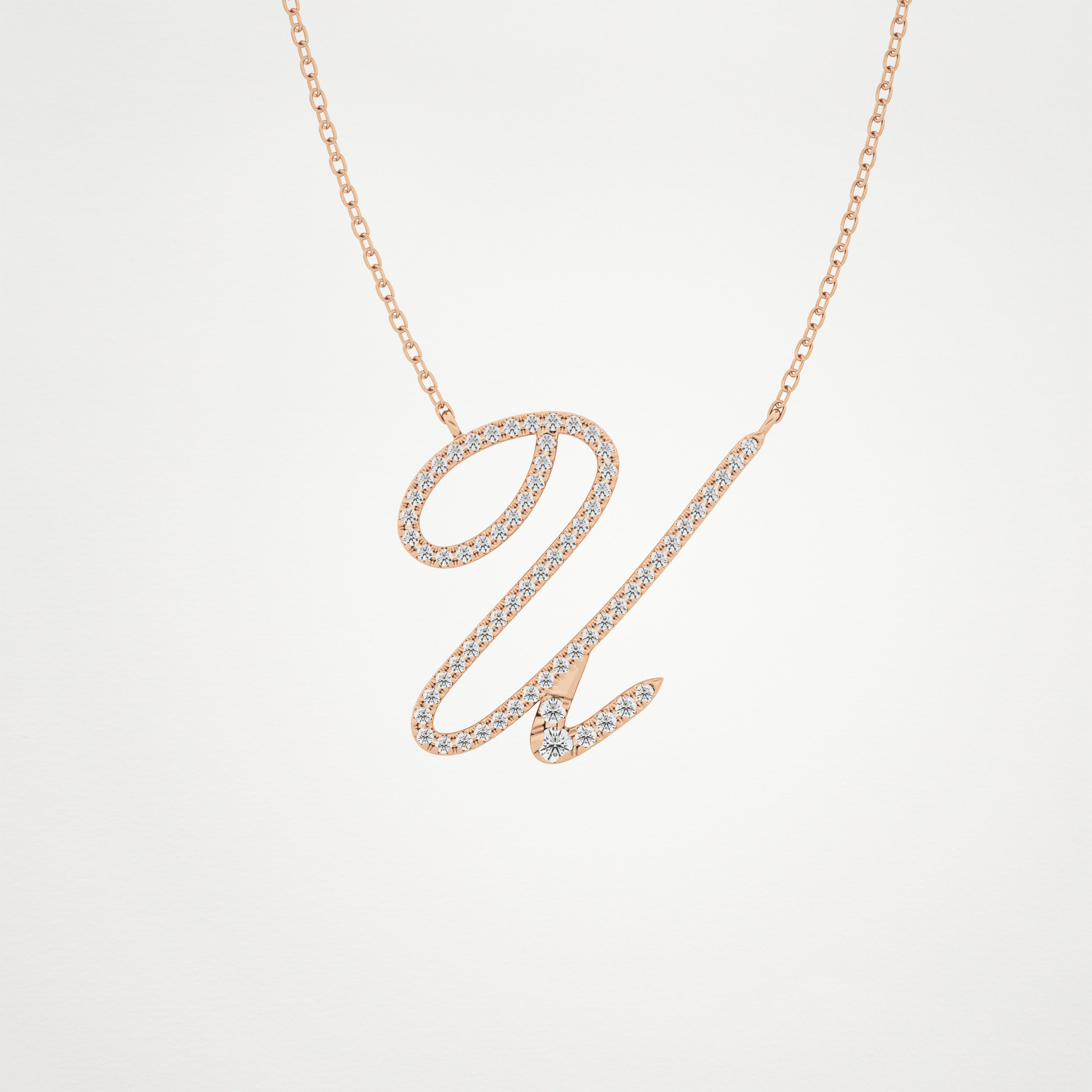 0.157 TCW Round Lab Grown Diamond U Initial Necklace
