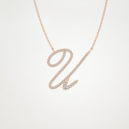 0.157 TCW Round Lab Grown Diamond U Initial Necklace