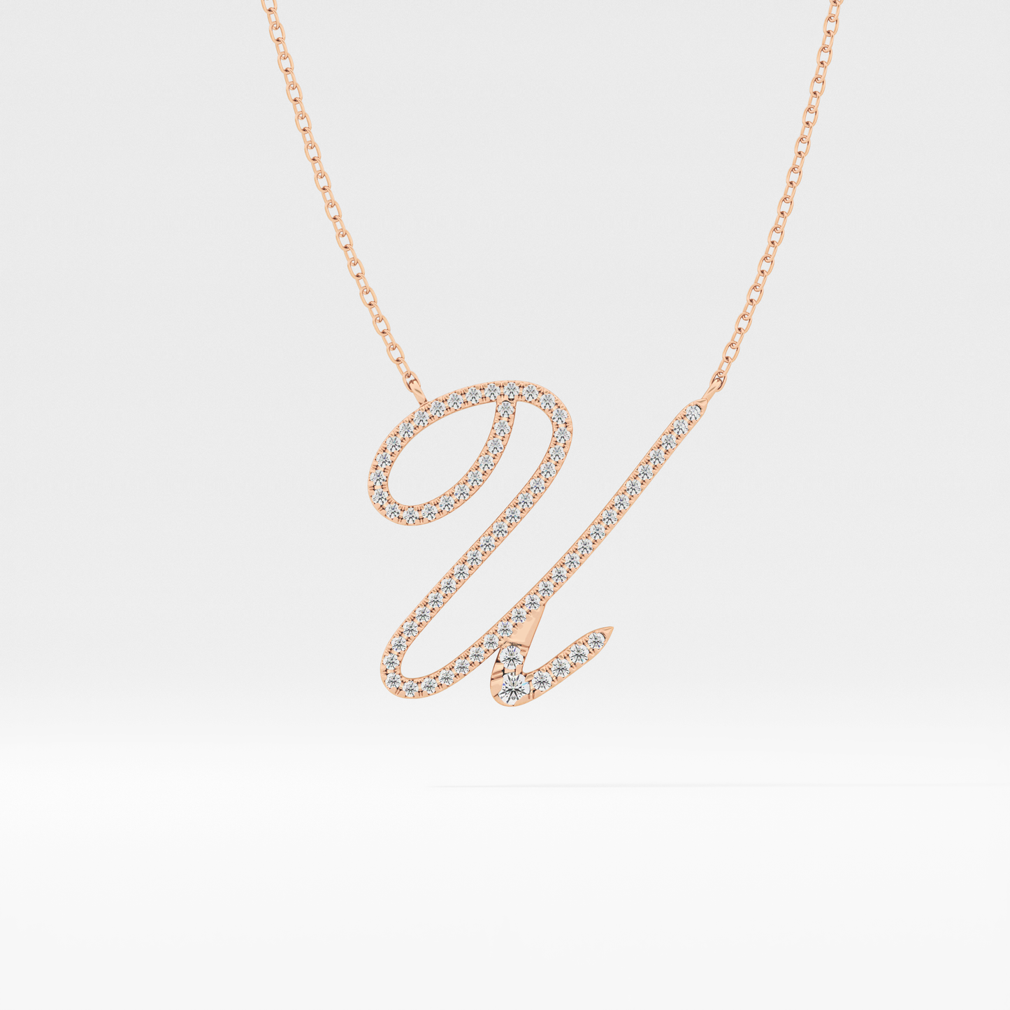 0.157 TCW Round Lab Grown Diamond U Initial Necklace