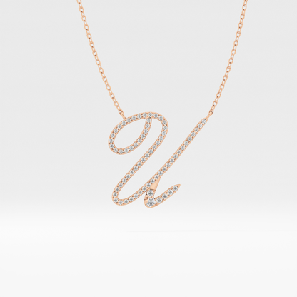 0.157 TCW Round Lab Grown Diamond U Initial Necklace