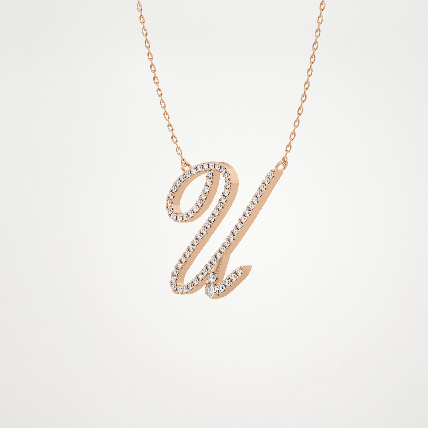 0.157 TCW Round Lab Grown Diamond U Initial Necklace