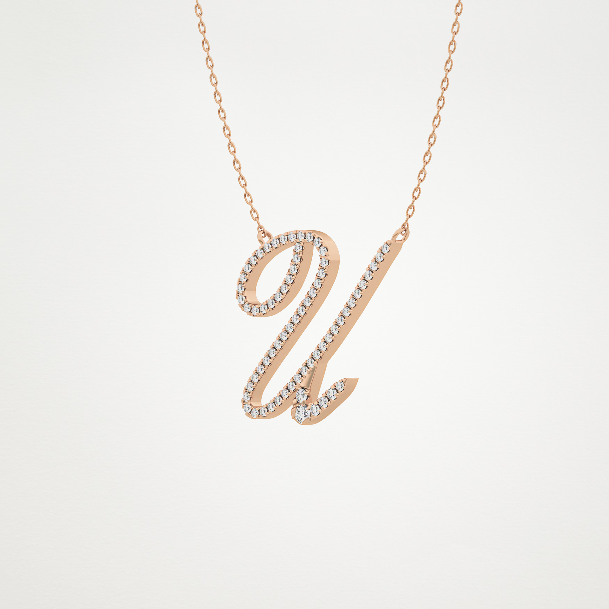 0.157 TCW Round Lab Grown Diamond U Initial Necklace