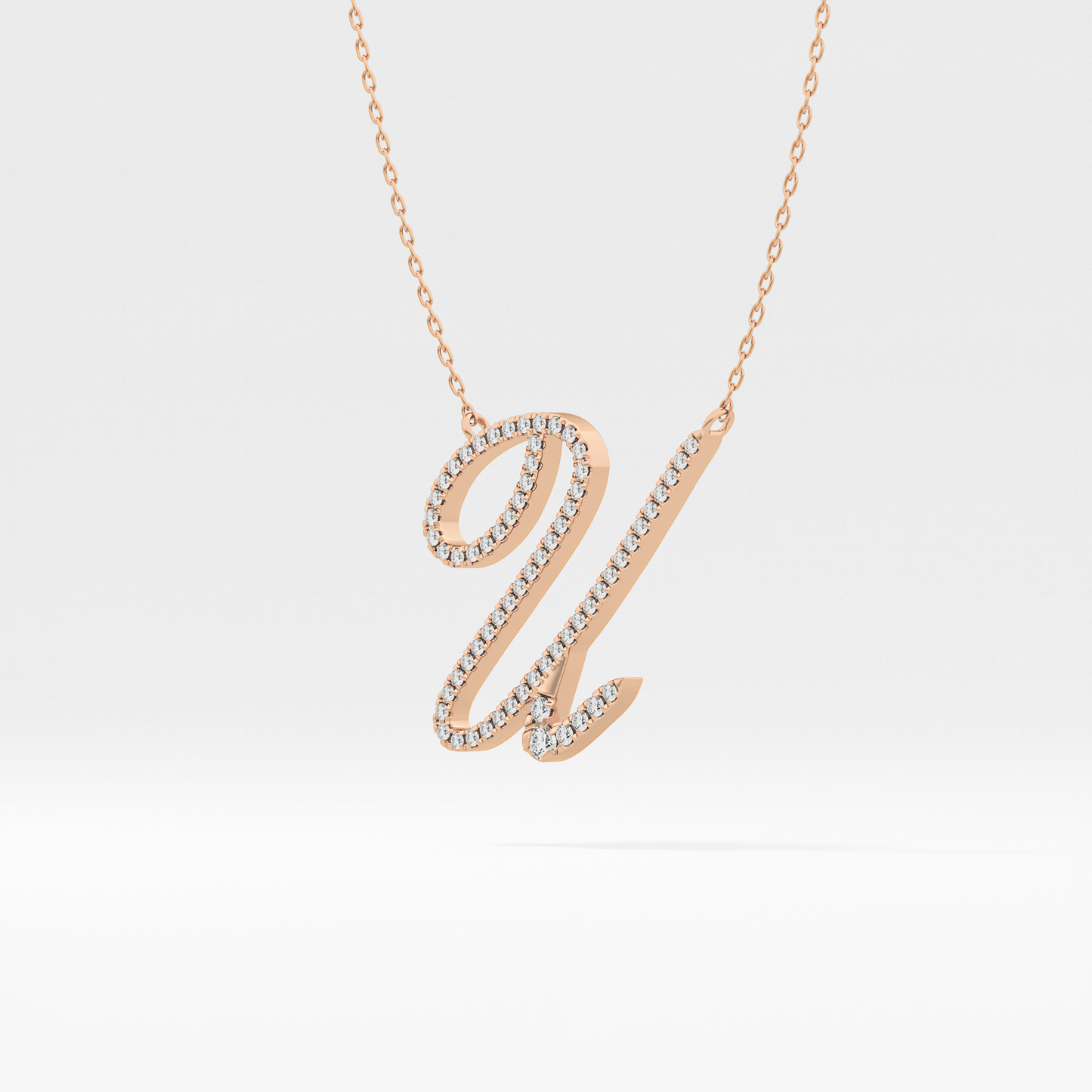 0.157 TCW Round Lab Grown Diamond U Initial Necklace