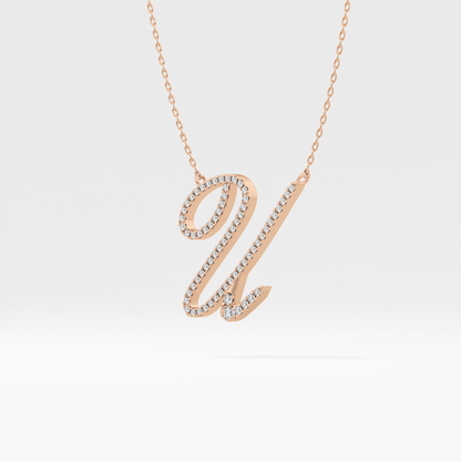 0.157 TCW Round Lab Grown Diamond U Initial Necklace