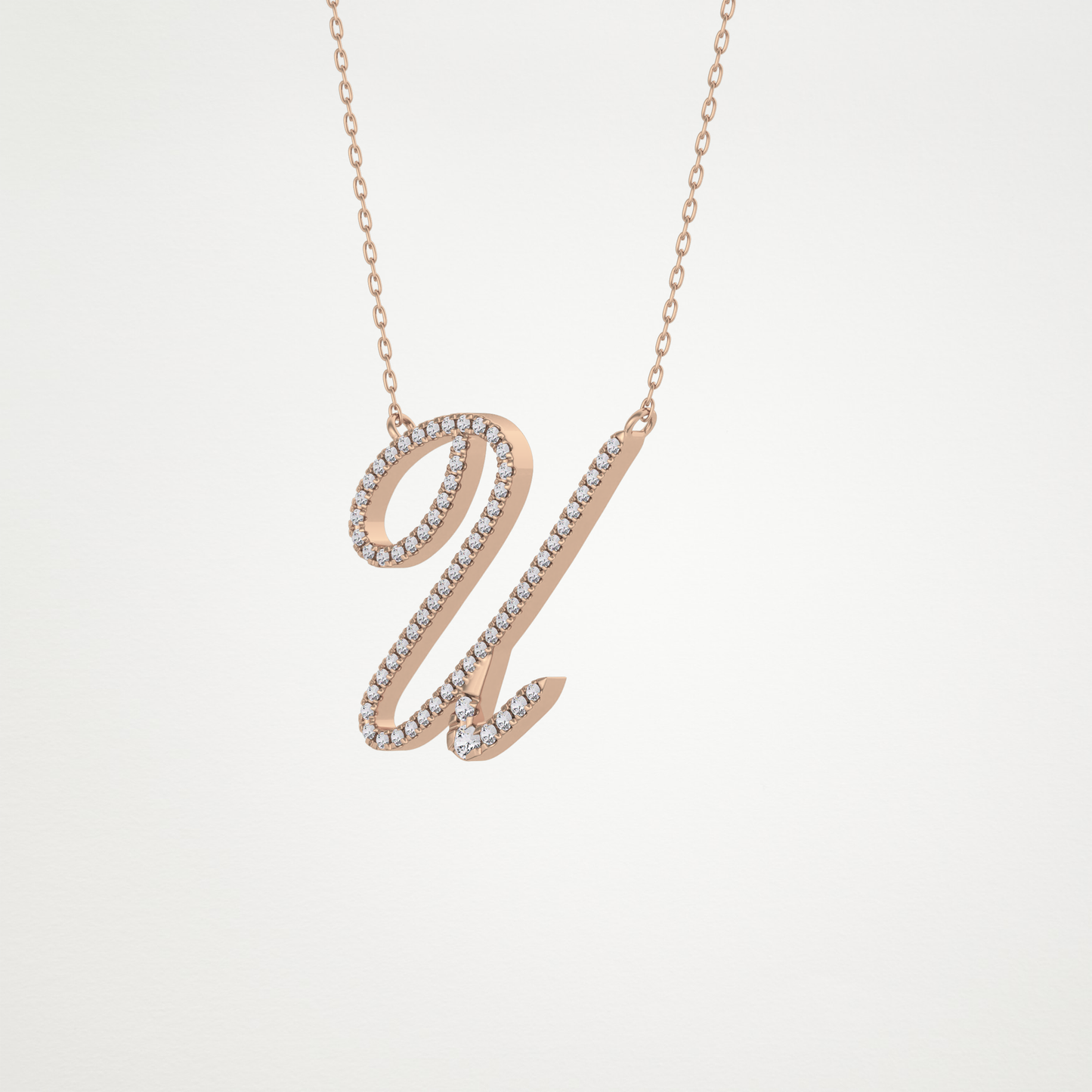 0.157 TCW Round Lab Grown Diamond U Initial Necklace
