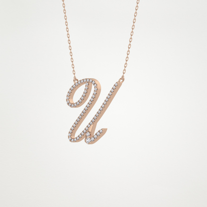 0.157 TCW Round Lab Grown Diamond U Initial Necklace