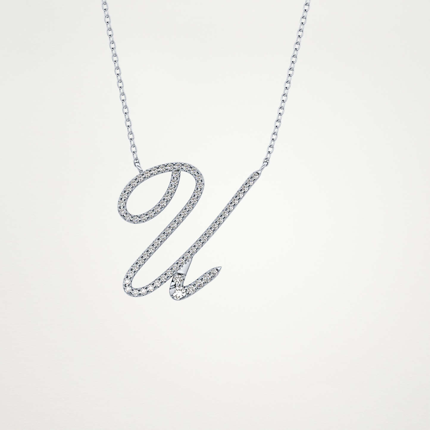 0.157 TCW Round Lab Grown Diamond U Initial Necklace