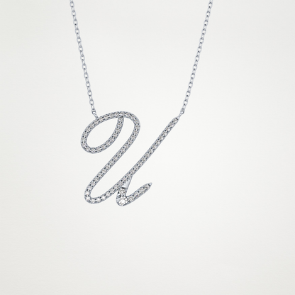 0.157 TCW Round Lab Grown Diamond U Initial Necklace