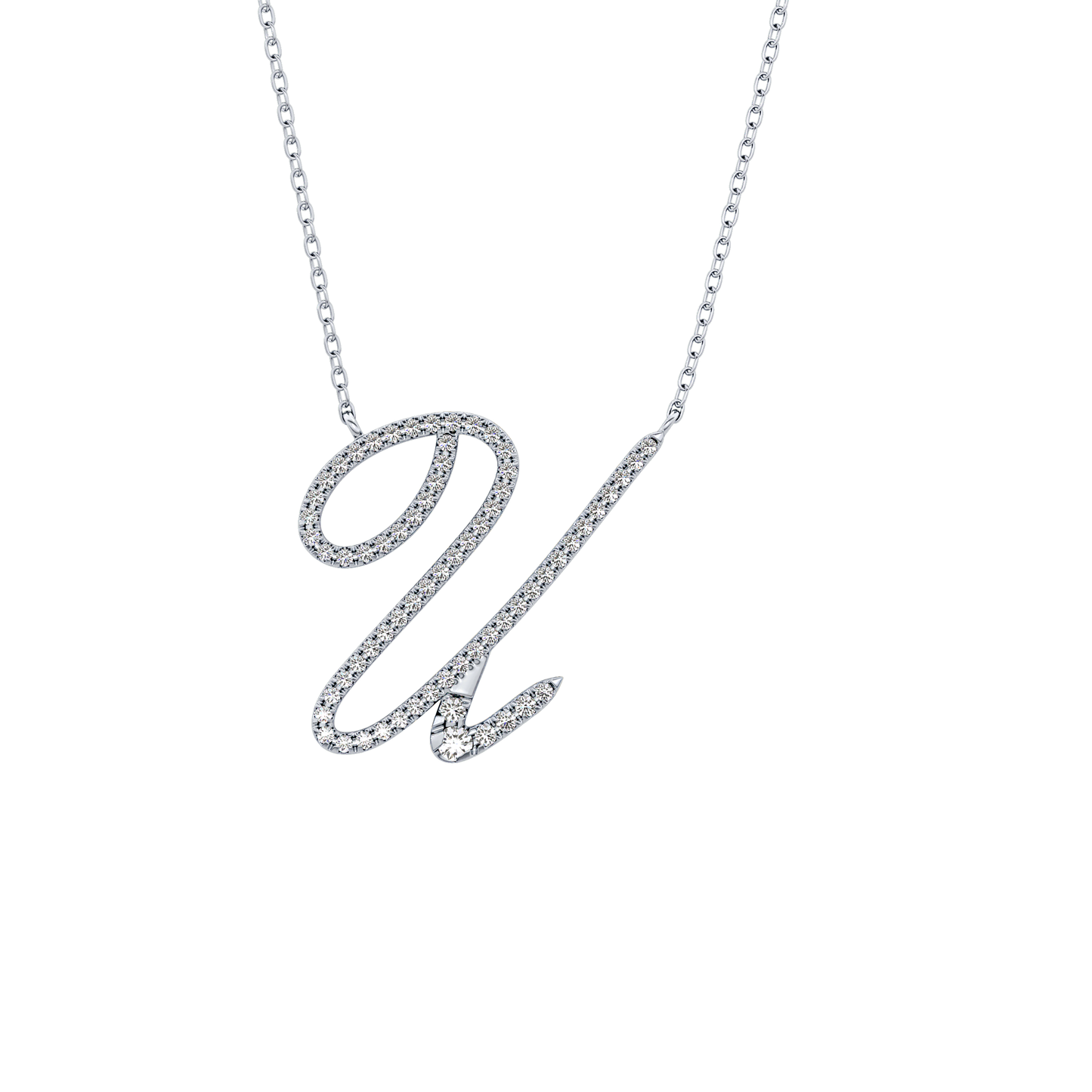 0.157 TCW Round Lab Grown Diamond U Initial Necklace