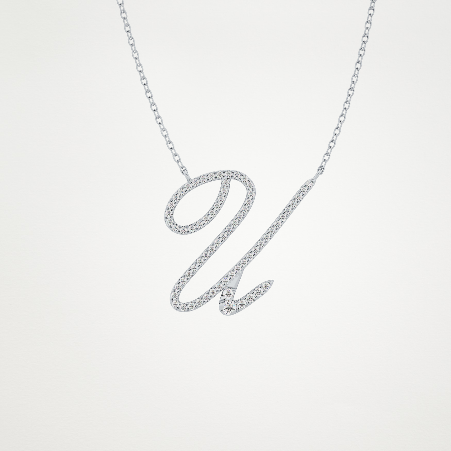 0.157 TCW Round Lab Grown Diamond U Initial Necklace