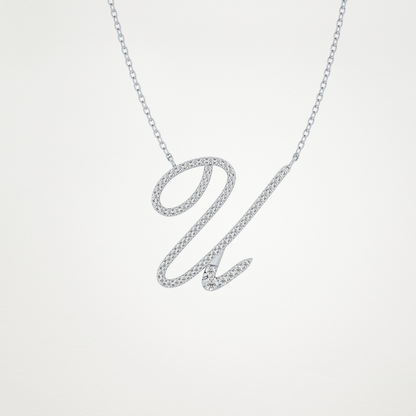 0.157 TCW Round Lab Grown Diamond U Initial Necklace