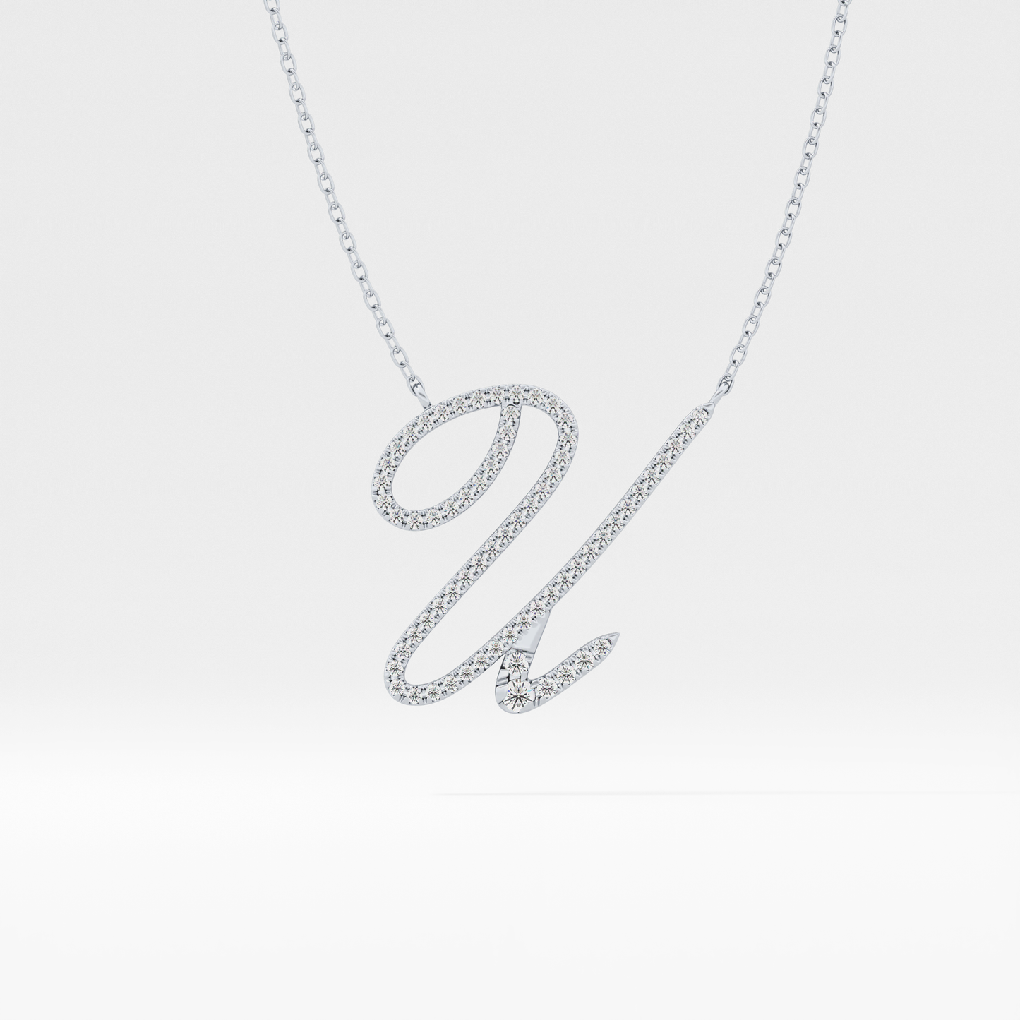 0.157 TCW Round Lab Grown Diamond U Initial Necklace