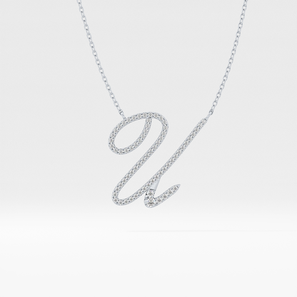 0.157 TCW Round Lab Grown Diamond U Initial Necklace