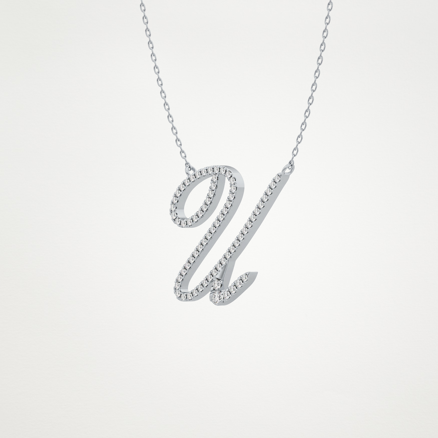 0.157 TCW Round Lab Grown Diamond U Initial Necklace