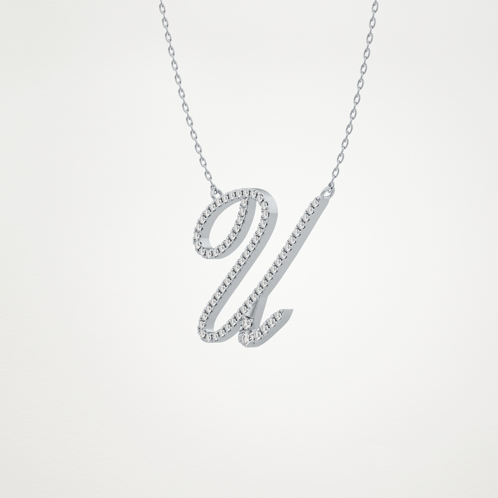 0.157 TCW Round Lab Grown Diamond U Initial Necklace