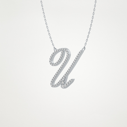 0.157 TCW Round Lab Grown Diamond U Initial Necklace
