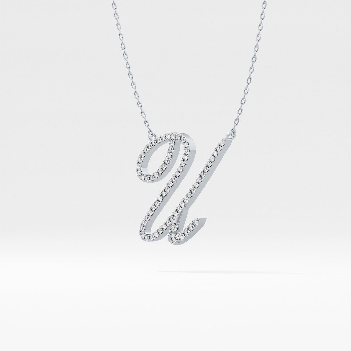 0.157 TCW Round Lab Grown Diamond U Initial Necklace