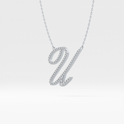 0.157 TCW Round Lab Grown Diamond U Initial Necklace