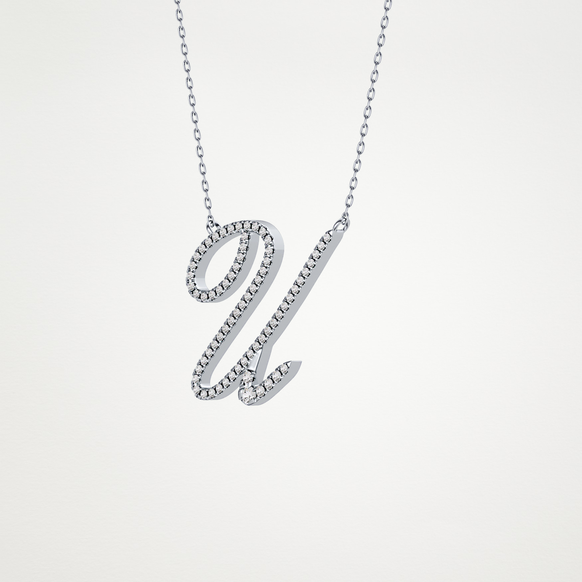 0.157 TCW Round Lab Grown Diamond U Initial Necklace
