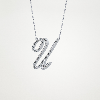 0.157 TCW Round Lab Grown Diamond U Initial Necklace