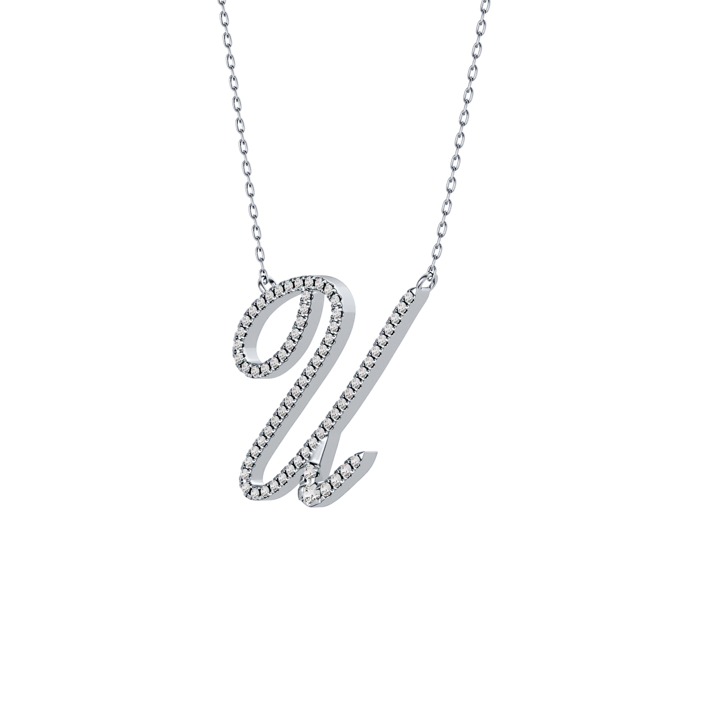 0.157 TCW Round Lab Grown Diamond U Initial Necklace
