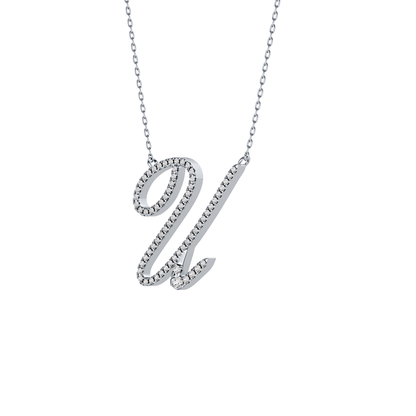 0.157 TCW Round Lab Grown Diamond U Initial Necklace