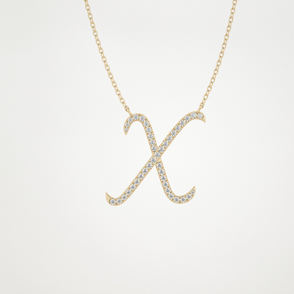 0.133 TCW Round Lab Grown Diamond X Initial Pendant Necklace