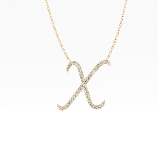 0.133 TCW Round Lab Grown Diamond X Initial Pendant Necklace
