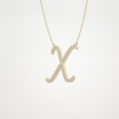 0.133 TCW Round Lab Grown Diamond X Initial Pendant Necklace