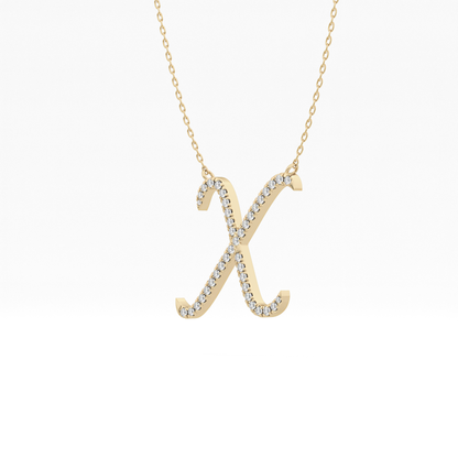 0.133 TCW Round Lab Grown Diamond X Initial Pendant Necklace