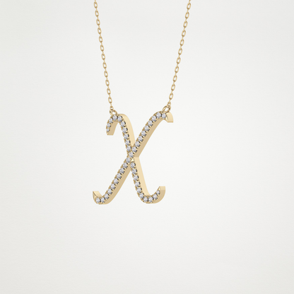 0.133 TCW Round Lab Grown Diamond X Initial Pendant Necklace
