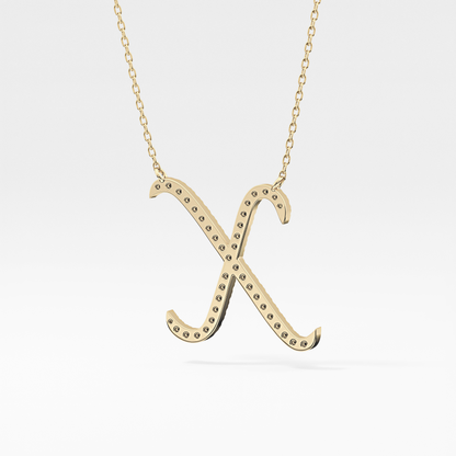 0.133 TCW Round Lab Grown Diamond X Initial Pendant Necklace