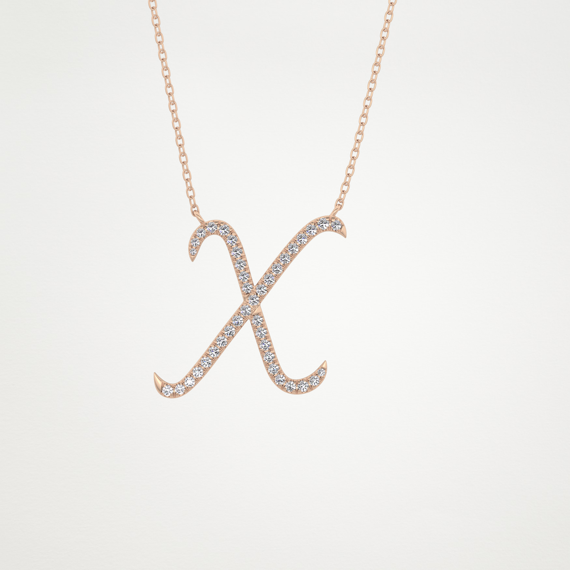 0.133 TCW Round Lab Grown Diamond X Initial Pendant Necklace