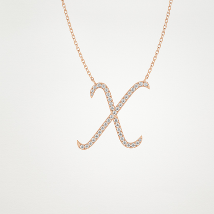 0.133 TCW Round Lab Grown Diamond X Initial Pendant Necklace