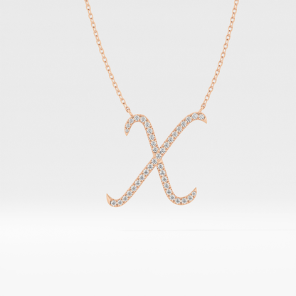 0.133 TCW Round Lab Grown Diamond X Initial Pendant Necklace