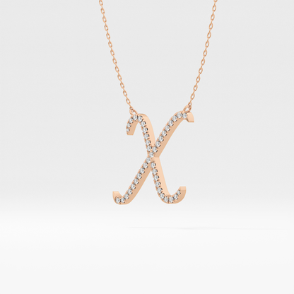 0.133 TCW Round Lab Grown Diamond X Initial Pendant Necklace