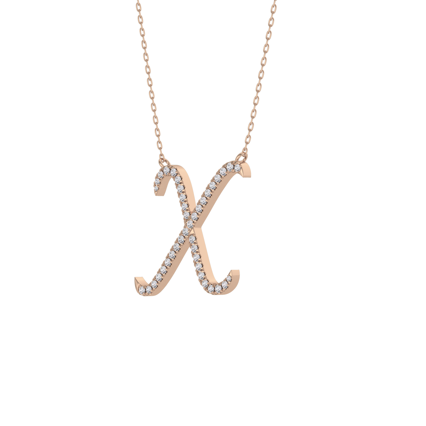 0.133 TCW Round Lab Grown Diamond X Initial Pendant Necklace