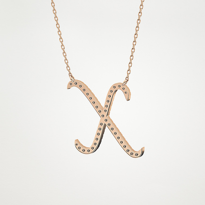 0.133 TCW Round Lab Grown Diamond X Initial Pendant Necklace