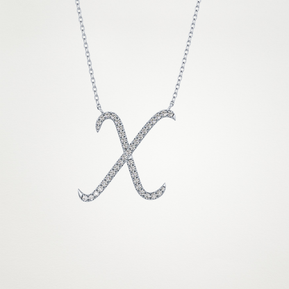0.133 TCW Round Lab Grown Diamond X Initial Pendant Necklace