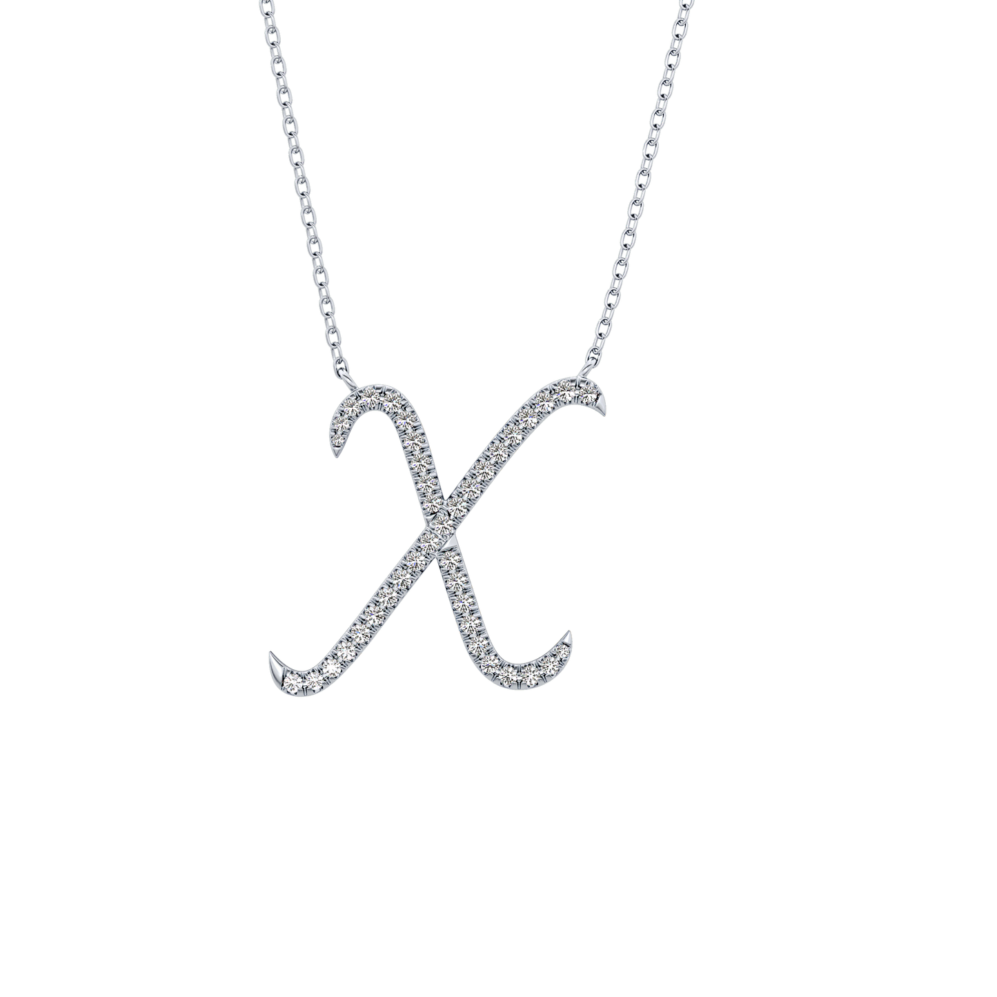 0.133 TCW Round Lab Grown Diamond X Initial Pendant Necklace
