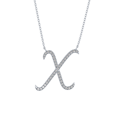 0.133 TCW Round Lab Grown Diamond X Initial Pendant Necklace