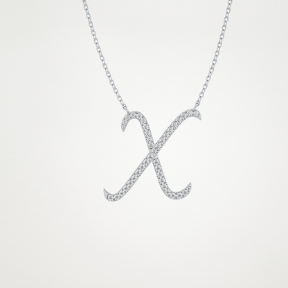 0.133 TCW Round Lab Grown Diamond X Initial Pendant Necklace