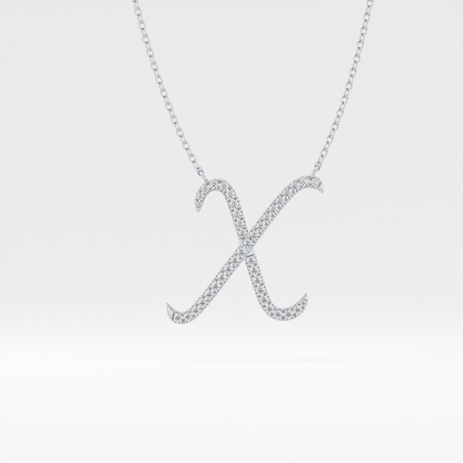 0.133 TCW Round Lab Grown Diamond X Initial Pendant Necklace