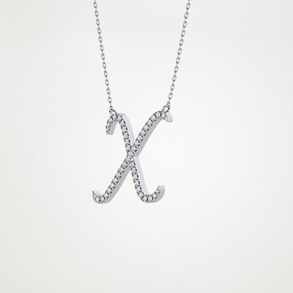 0.133 TCW Round Lab Grown Diamond X Initial Pendant Necklace