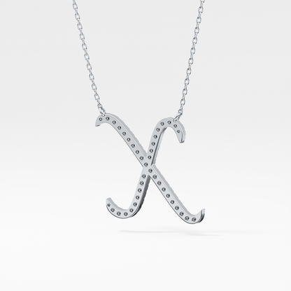 0.133 TCW Round Lab Grown Diamond X Initial Pendant Necklace