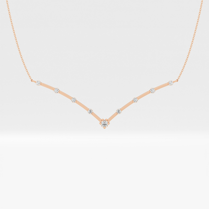 0.33 TCW Round Lab Grown Diamond Multi Stone V-Shaped  Necklace